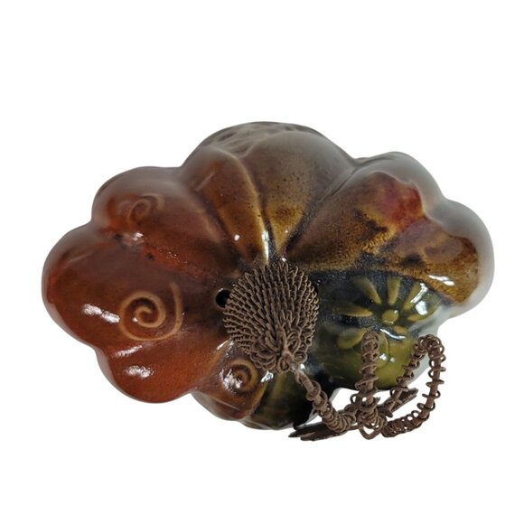 Thanksgiving Pumpkin Decor Brown Green 10.5" Fall Autumn Wire Stem Ceramic Gloss - Picture 6 of 8